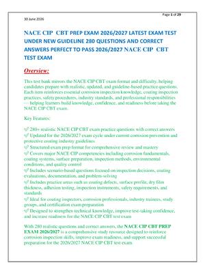 Preview of NACE CIP  CBT PREP EXAM 2026/2027 LATEST EXAM TEST  UNDER NEW GUIDELINE 280 QUESTIONS AND