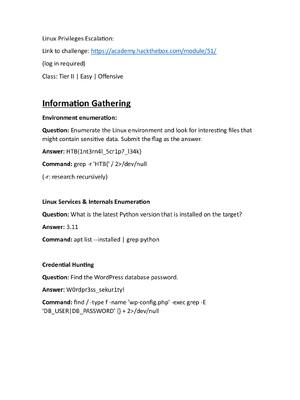 Preview of Linux Privileges Escalation challenge: Hack the Box Modle 51