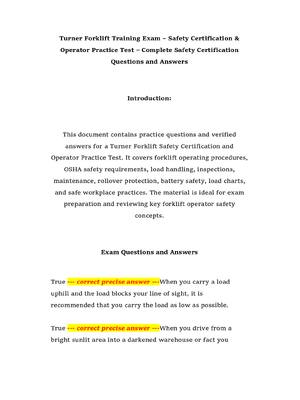 Preview of Turner Forklift Training Exam – Safety Certification & Operator Practice Test – Complete S