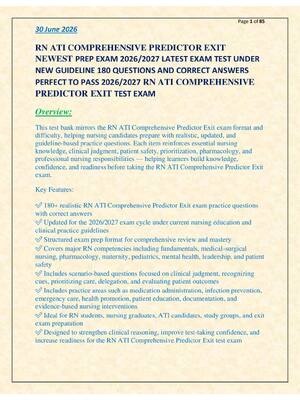Preview of RN ATI COMPREHENSIVE PREDICTOR EXIT  NEWEST PREP EXAM 2026/2027 LATEST EXAM TEST UNDER  NE