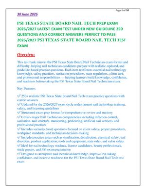 Preview of PSI TEXAS STATE BOARD NAIL TECH PREP EXAM  2026/2027 LATEST EXAM TEST UNDER NEW GUIDELINE