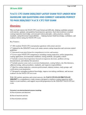 Preview of NACE CP2 EXAM 2026/2027 LATEST EXAM TEST UNDER NEW  GUIDELINE 180 QUESTIONS AND CORRECT AN