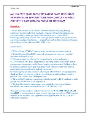 Preview of NYS EMT PREP EXAM 2026/2027 LATEST EXAM TEST UNDER  NEW GUIDELINE 180 QUESTIONS AND CORREC