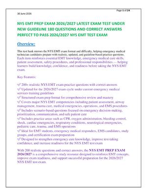 Preview of NYS EMT PREP EXAM 2026/2027 LATEST EXAM TEST UNDER  NEW GUIDELINE 180 QUESTIONS AND CORREC