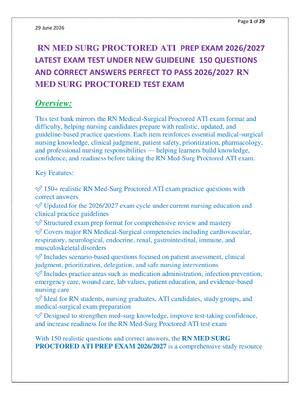Preview of RN MED SURG PROCTORED ATI  PREP EXAM 2026/2027  LATEST EXAM TEST UNDER NEW GUIDELINE  150