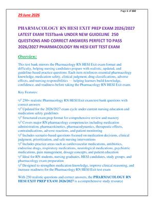 Preview of PHARMACOLOGY RN HESI EXIT PREP EXAM 2026/2027  LATEST EXAM TESTbank UNDER NEW GUIDELINE  2