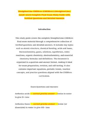 Preview of StraighterLine CHEM101 (CHEM101) (StraighterLine) (2026–2027) Complete Final Exam Study Gu