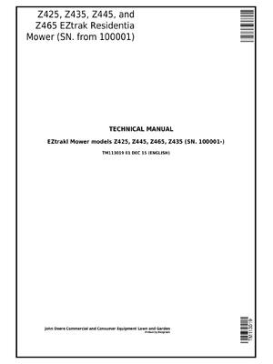 Preview of John Deere Z425 Z435 Z445 Z465 EZtrak Repair Service Technical Manual