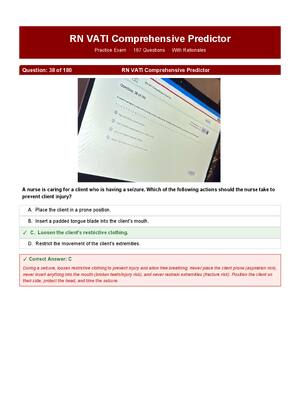 Preview of RN VATI Comprehensive Predictor 167 questions and answers with rationale latest edition