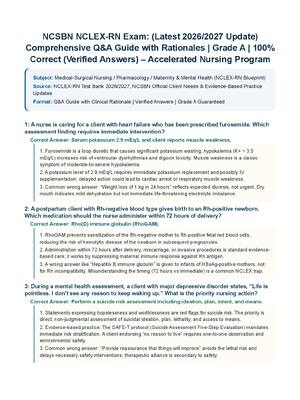 Preview of NCSBN NCLEX-RN Exam 2026/2027 | Complete Q&amp;A Guide with Verified Answers and Detailed Rationales | Next Generation NCLEX – Clinical Judgment, Client Needs, NGN Case Studies | A+ Graded | NCSBN