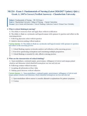 Preview of NR 224 - Exam 1: Fundamentals of Nursing (Latest 2026/2027 Update) | Q&amp;A | Grade A | 100% Correct (Verified Answers) – Chamberlain University