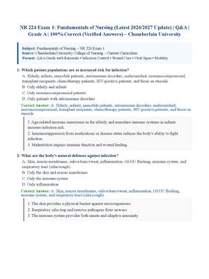 Preview of NR 224 Exam 1: Fundamentals of Nursing (Latest 2026/2027 Update) | Q&amp;A | Grade A | 100% Correct (Verified Answers) – Chamberlain University