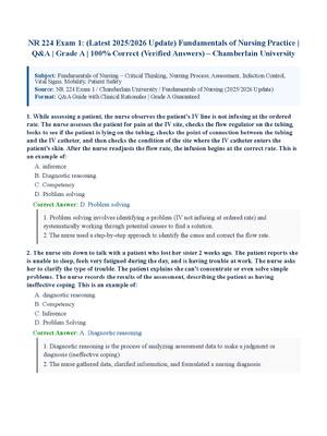 Preview of NR 224 Exam 1: (Latest 2025/2026 Update) Fundamentals of Nursing Practice | Q&amp;A | Grade A | 100% Correct (Verified Answers) – Chamberlain University