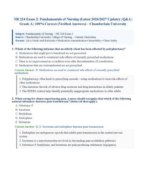 Preview of NR 224 Exam 2: Fundamentals of Nursing (Latest 2026/2027 Update) | Q&amp;A | Grade A | 100% Correct (Verified Answers) – Chamberlain University