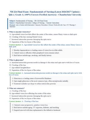 Preview of NR 224 Final Exam: Fundamentals of Nursing (Latest 2026/2027 Update) | Q&amp;A | Grade A | 100% Correct (Verified Answers) – Chamberlain University