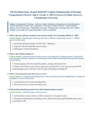 Preview of NR 224 Final Exam: (Latest 2026/2027 Update) Fundamentals of Nursing  Comprehensive Review | Q&amp;A | Grade A | 100% Correct (Verified Answers)  Chamberlain University