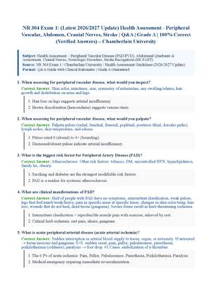 Preview of NR 304 Exam 1: (Latest 2026/2027 Update) Health Assessment - Peripheral Vascular, Abdomen, Cranial Nerves, Stroke | Q&amp;A | Grade A | 100% Correct (Verified Answers) – Chamberlain University