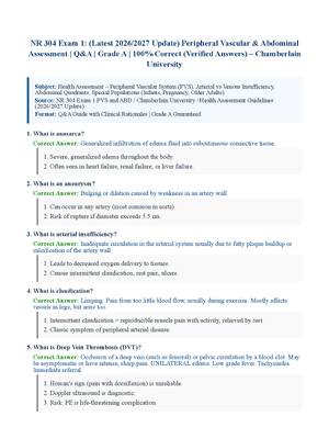 Preview of NR 304 Exam 1: (Latest 2026/2027 Update) Peripheral Vascular &amp; Abdominal Assessment | Q&amp;A | Grade A | 100% Correct (Verified Answers) – Chamberlain University