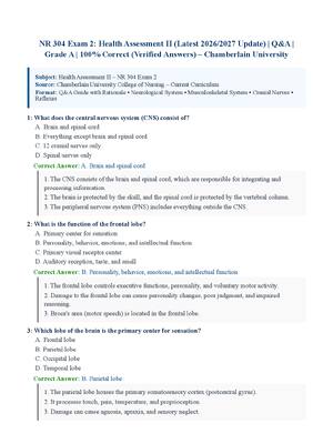 Preview of NR 304 Exam 2: Health Assessment II (Latest 2026/2027 Update) | Q&amp;A | Grade A | 100% Correct (Verified Answers) – Chamberlain University