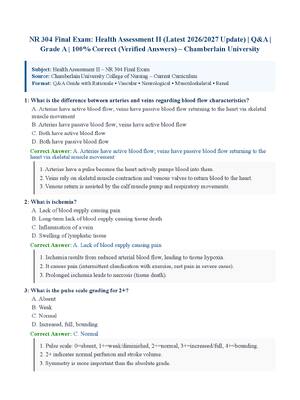 Preview of NR 304 Final Exam: Health Assessment II (Latest 2026/2027 Update) | Q&amp;A | Grade A | 100% Correct (Verified Answers) – Chamberlain University