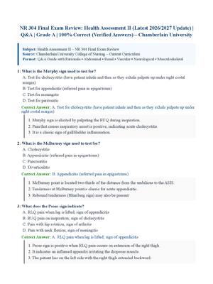 Preview of NR 304 Final Exam Review: Health Assessment II (Latest 2026/2027 Update) | Q&amp;A | Grade A | 100% Correct (Verified Answers) – Chamberlain University