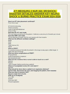 Preview image for ATI MEDSURG 2 NUR 265/ ER/SHOCK/  DISASTER DETAILED ANSWER KEY NEURO SHOCK & BURNS PRACTICE EXAM 2024-2026