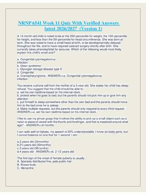 Preview of NRNP 6541 Week 11 Quiz With Verified Answers  latest 2026/2027  (Version 1)