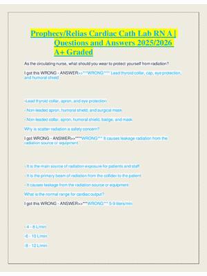 Preview of Prophecy/Relias Cardiac Cath Lab RN A |  Questions and Answers 2025/2026  A+ Graded