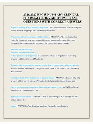 Preview of 2026/2027 REGIS NU641 ADV CLINICAL  PHARMACOLOGY MIDTERM EXAM  QUESTIONS WITH CORRECT ANSW