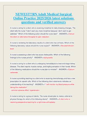 Preview of RN Adult Medical Surgical  Online Practice 2025/2026 latest solutions  questions and verif