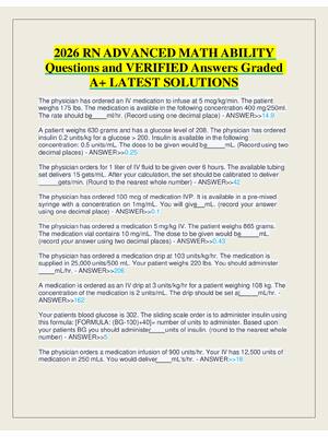 Preview of 2026 RN ADVANCED MATH ABILITY   Questions and VERIFIED Answers Graded  A+ LATEST SOLUTIONS