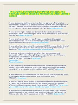Preview of RN MATERNAL NEWBORN ONLINE PRACTICE  2026/2027 A NGN  COMPLETE EXAM 100 QUESTIONS AND ANSW