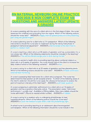 Preview of RN MATERNAL NEWBORN ONLINE PRACTICE  2025/2026 B NGN COMPLETE EXAM 100  QUESTIONS AND ANSW