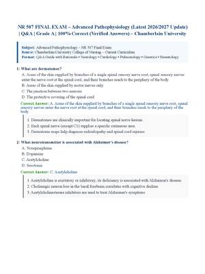 Preview of NR 507 FINAL EXAM – Advanced Pathophysiology (Latest 2026/2027 Update) | Q&amp;A | Grade A | 100% Correct (Verified Answers) – Chamberlain University