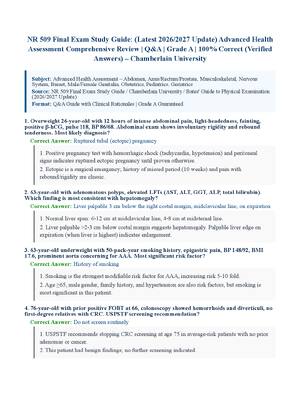 Preview of NR 509 Final Exam Study Guide: (Latest 2026/2027 Update) Advanced Health Assessment Comprehensive Review | Q&amp;A | Grade A | 100% Correct (Verified Answers) – Chamberlain University