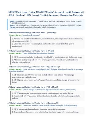 Preview of NR 509 Final Exam: (Latest 2026/2027 Update) Advanced Health Assessment | Q&amp;A | Grade A | 100% Correct (Verified Answers) – Chamberlain University
