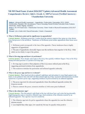 Preview of NR 509 Final Exam: (Latest 2026/2027 Update) Advanced Health Assessment Comprehensive Review | Q&amp;A | Grade A | 100% Correct (Verified Answers)  Chamberlain University