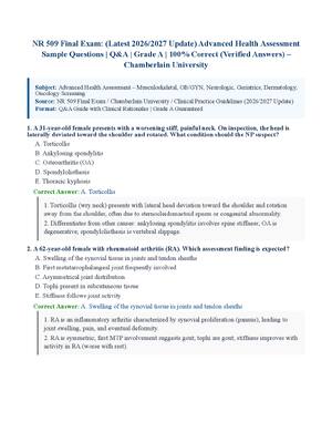Preview of NR 509 Final Exam: (Latest 2026/2027 Update) Advanced Health Assessment Sample Questions | Q&amp;A | Grade A | 100% Correct (Verified Answers)  Chamberlain University