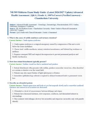 Preview of NR 509 Midterm Exam Study Guide: (Latest 2026/2027 Update) Advanced Health Assessment | Q&amp;A | Grade A | 100% Correct (Verified Answers)  Chamberlain University