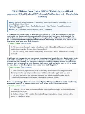 Preview of NR 509 Midterm Exam: (Latest 2026/2027 Update) Advanced Health Assessment | Q&amp;A | Grade A | 100% Correct (Verified Answers) – Chamberlain University