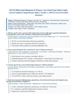 Preview of NR 511 Differential Diagnosis &amp; Primary Care Final Exam Study Guide: (Latest Update) Comprehensive Q&amp;A | Grade A | 100% Correct (Verified Answers)