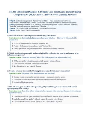 Preview of NR 511 Differential Diagnosis &amp; Primary Care Final Exam: (Latest Update) Comprehensive Q&amp;A | Grade A | 100% Correct (Verified Answers)