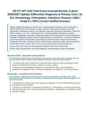 Preview of NR 511-NP Café Final Exam Concept Review: (Latest 2026/2027 Update) Differential Diagnosis &amp; Primary Care | GI, GU, Hematology, Orthopedics, Infectious Disease | Q&amp;A