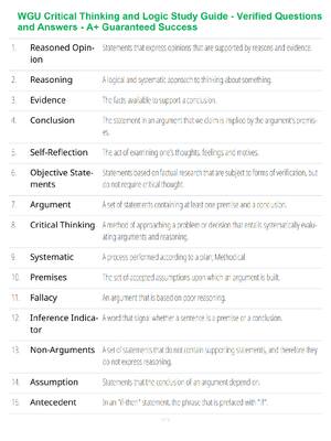 Preview of WGU Critical Thinking and Logic Study Guide - Verified Questions and Answers - A+ Guarante