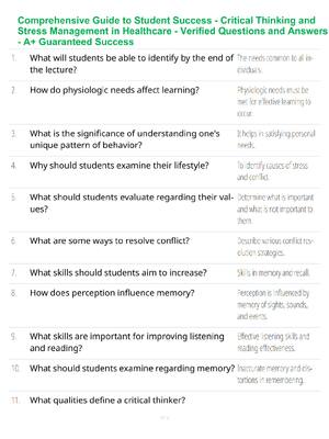 Preview of Comprehensive Guide to Student Success - Critical Thinking and Stress Management in Health