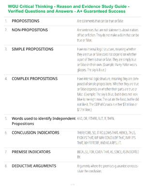 Preview of WGU Critical Thinking - Reason and Evidence Study Guide - Verified Questions and Answers -
