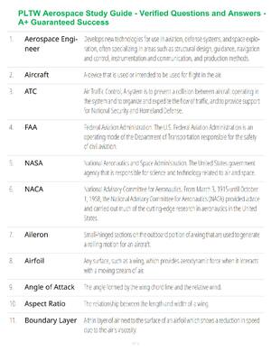 Preview of PLTW Aerospace Study Guide - Verified Questions and Answers - A+ Guaranteed Success