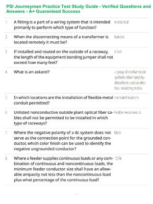Preview of PSI Journeyman Practice Test Study Guide - Verified Questions and Answers - A+ Guaranteed