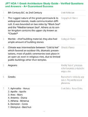 Preview of JPT HOA 1 Greek Architecture Study Guide - Verified Questions and Answers - A+ Guaranteed