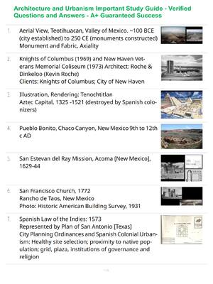 Preview of Architecture and Urbanism Important Study Guide - Verified Questions and Answers - A+ Guar